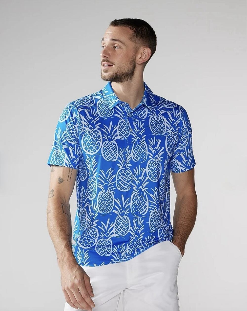 Chubbies Thigh Napple Performance Polo — XL Blue Pineapple Golf Preppy Casual